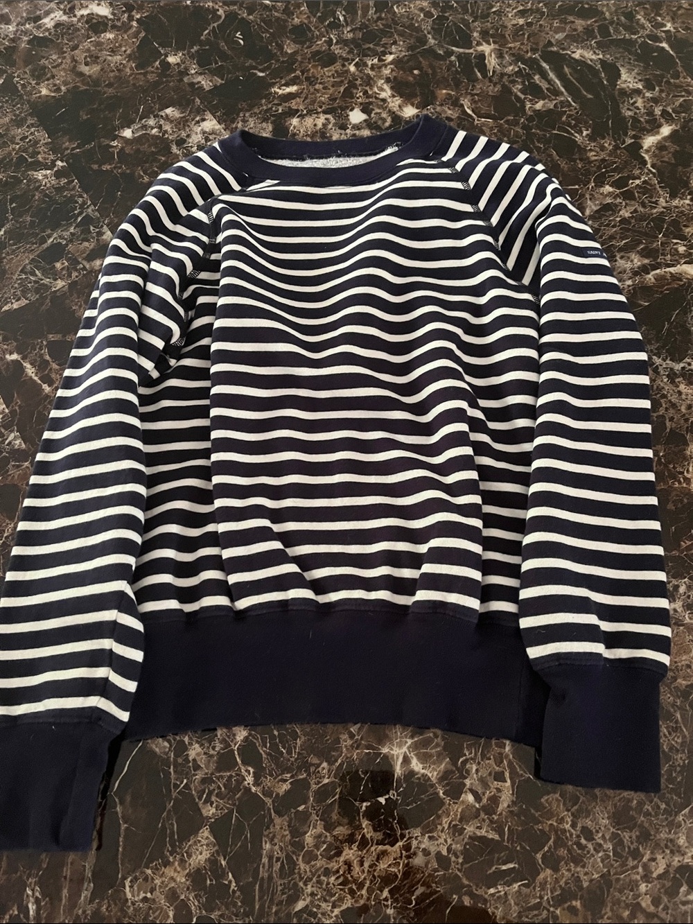 Saint James Navy and White Striped Kids Crewneck